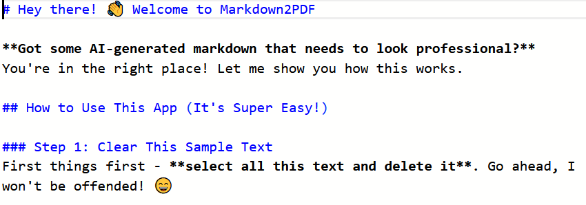 Professional Markdown Text to PDF Converter